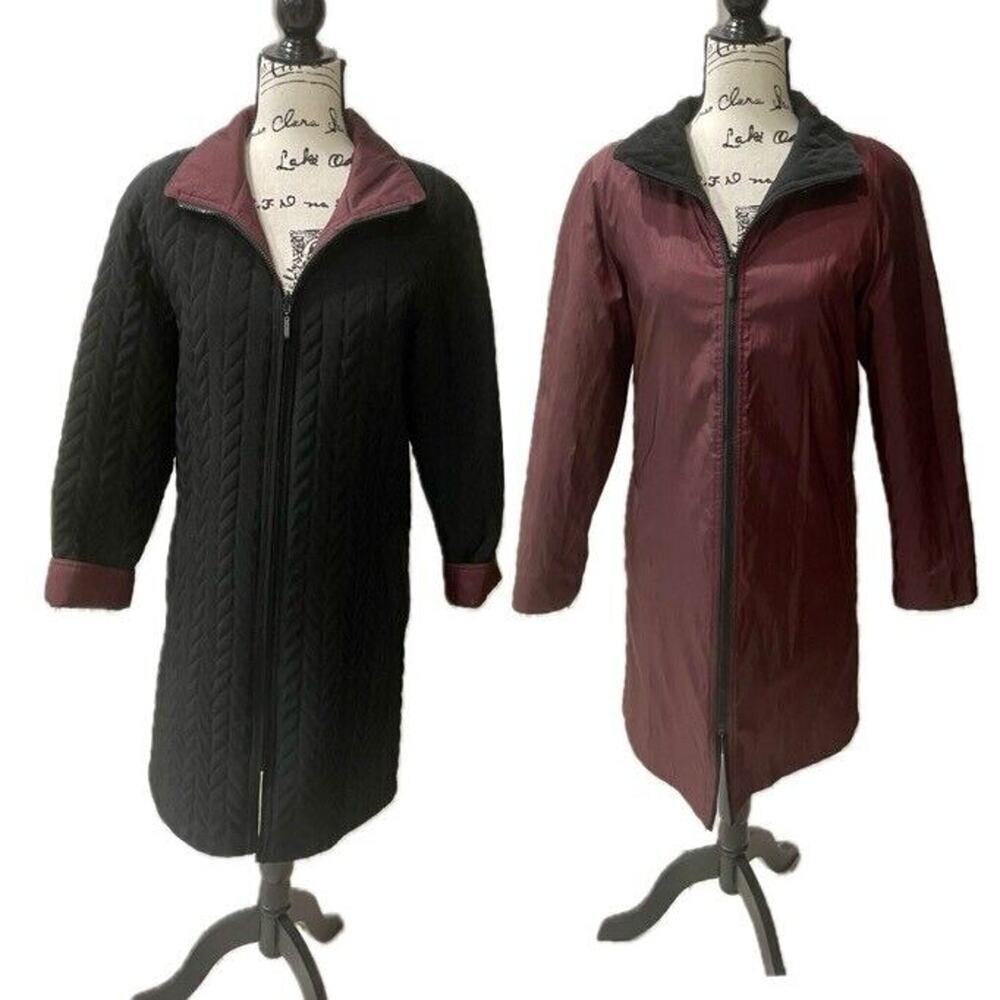 VTG 90'S GALLERY COAT JACKET REVERSIBLE FULL ZIP BLACK/MAROON SZ XS  CABIN CORE